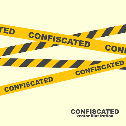 Confiscation yellow ribbon. Ban template. Landing page confiscated. Political pressure. Trade restriction and economic restrictions. Financial ban. Template vector flat design.