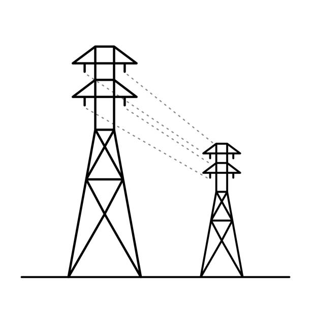 Smart outline picture. Power line art. Two high voltage poles. power cable stock illustrations