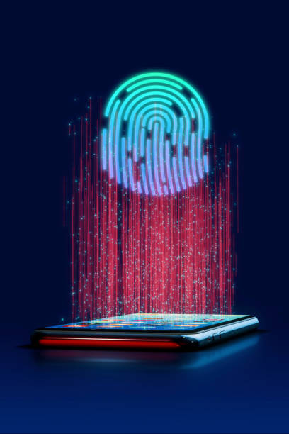 fingerprint scanning on mobile phone with verification process vector art illustration