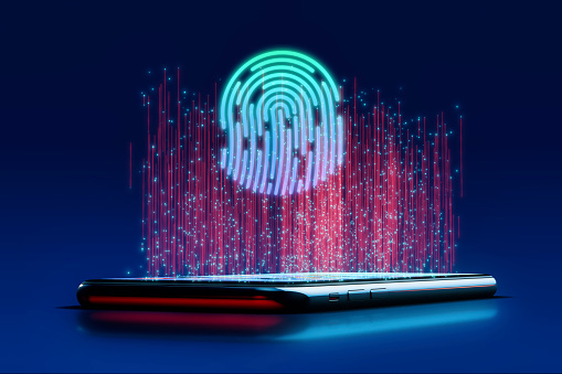 Digital work of fingerprint scanning on mobile phone with verification process