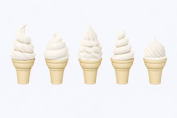 istock White soft ice cream in waffle cones set, isolated on white background 3d rendering. 3d illustration american sundae swirl, Summer season and Fast food restaurant frozen dessert minimal concept. 1419043701