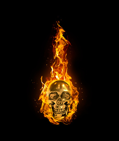 Fire skull on black background