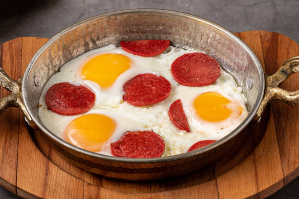 istock Traditional Turkish Breakfast - Fried Egg with Turkish sausage 1419045172