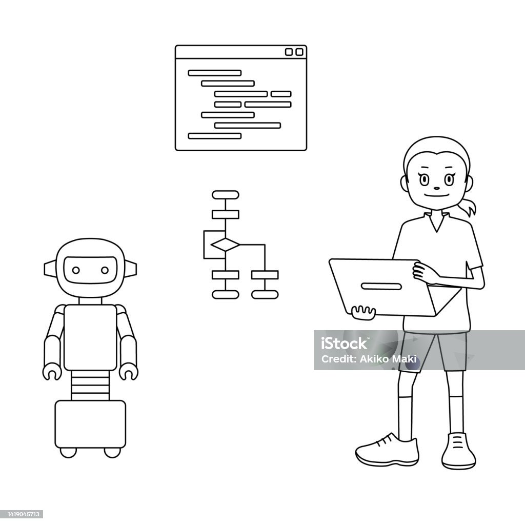 Robot Animado Programando Ilustración de Ilustración De Un Niño Programando El Movimiento De Un ...