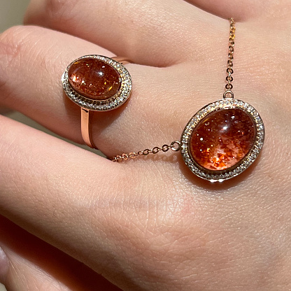 Super seven golden strawberry crystal ring and pendant