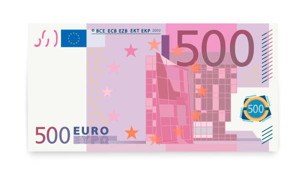 500 euro banknote on a white background. 500 euro banknote on a white background. banknote euro close up stock illustrations