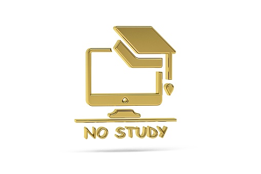 Golden 3d no education icon isolated on white background - 3d render