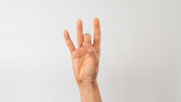 istock Sign language of the deaf and dumb people, number, digit 8 1419057576