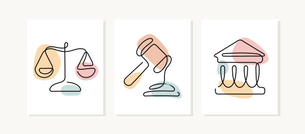 stockillustraties, clipart, cartoons en iconen met law continuous line posters - schaal begrippen