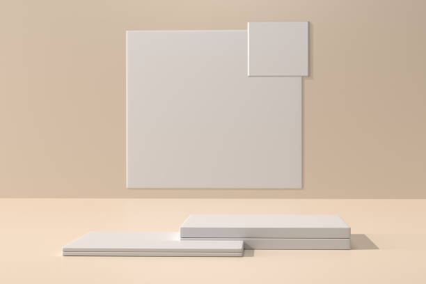 istock 3D illustration. Mockup podium, geometrical abstract composition for products or advertising on brown background. Minimal 3d illustration render stock photo. 1419061153