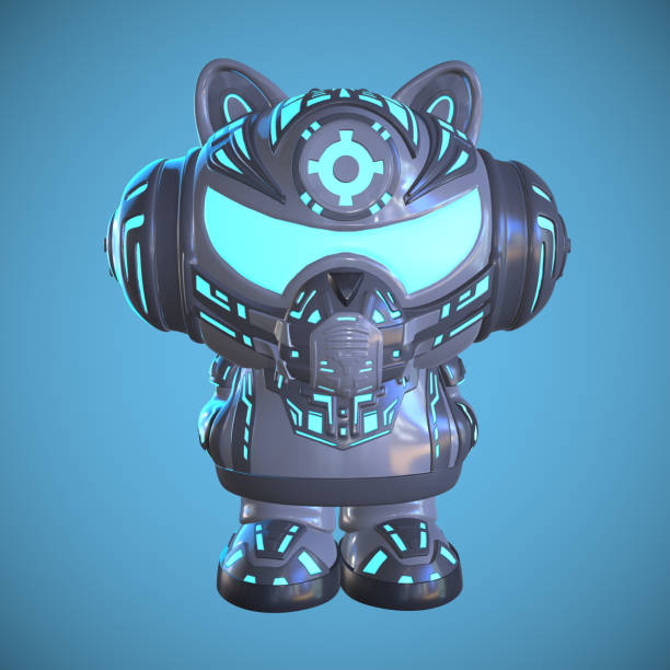 Cyber ​​cat on a blue background. Avatar. 3D illustration