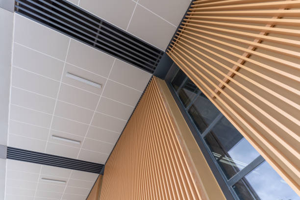 istock White ceiling and yellow stripes on the building 1419063520