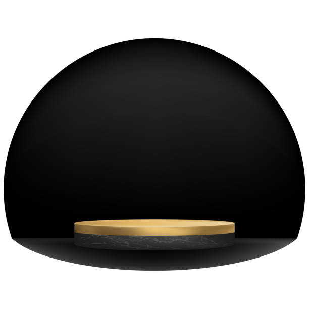 istock 3D black marble cylinder stand podium with golden on semi circle background,Luxury black Friday sale scene for product display presentation.Vector illustration isolated geometric single stage platform 1419071929