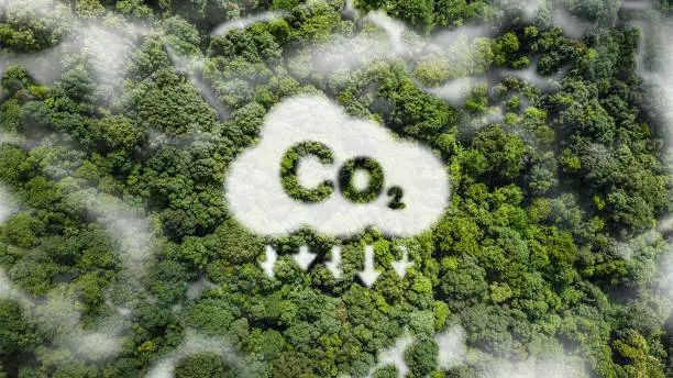 CO2 white fog, concept showing the problem of carbon dioxide and CO2 emissions for the environment, global warming, sustainable development. and green business from renewable energy