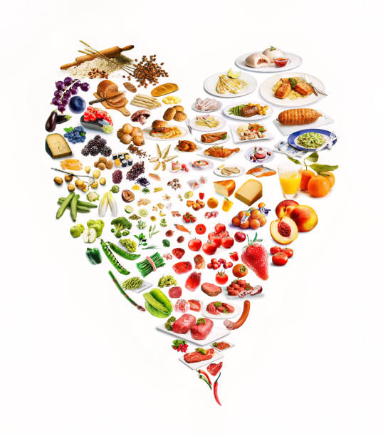 heart made of food isolated on white background