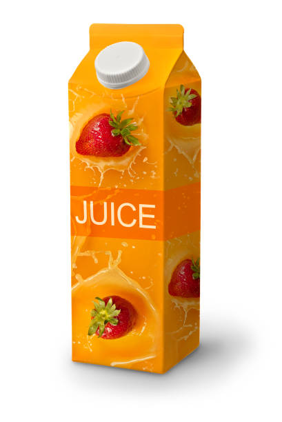 juice carton with kiwi falling in orange juice making a splash - drink carton imagens e fotografias de stock