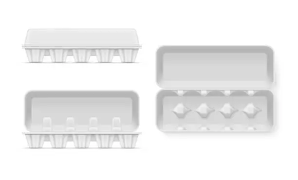 Vector illustration of Empty egg open and closed carton side top view set realistic vector illustration