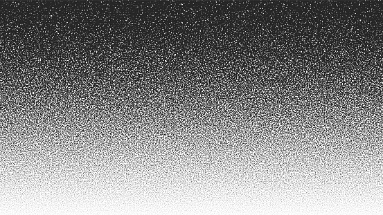 Black Noise Stipple Dots Halftone Gradient Vector Distressed Textured Background. Hand Drawn Dotwork Abstract Grungy Grainy Texture. Pointillism Art Abstraction Dotted Graphic Grunge Illustration