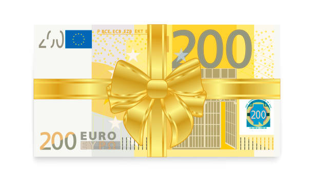 illustrations, cliparts, dessins animés et icônes de cadeau de 200 euros. illustration vectorielle - currency perks gift bow