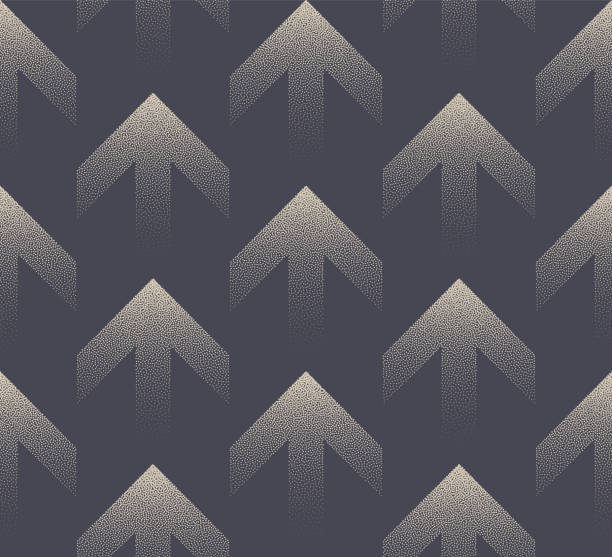Up Arrows Stipple Seamless Pattern Vector Business Abstract Background Up Arrows Stipple Seamless Pattern Vector Business Abstract Background. Growth Progress Conceptual Halftone Art Geometric Illustration. Dot Work Grainy Texture Repetitive Pale Grey Wallpaper arrow up symbol stock illustrations