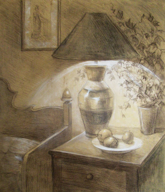 istock Illuminated lamp in the room, charcoal, pastel 1419091743