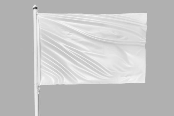 istock White flag waving in the wind on flagpole, isolated on grey background 1419091910