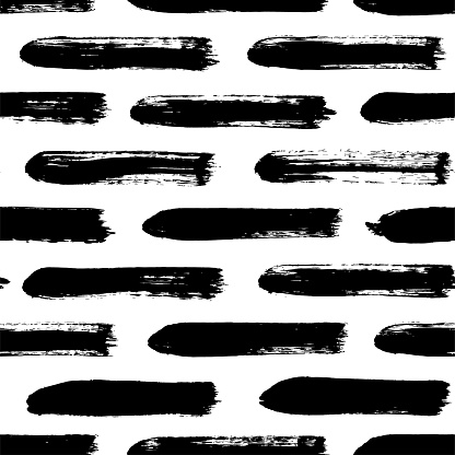 Abstract geometric background with horizontal dotted lines. Hand drawn seamless pattern with bold straight lines, black brush strokes. Simple geometric motif. Grunge ink brush texture