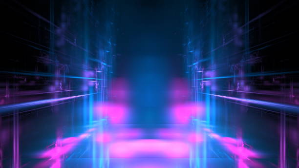 istock Abstract glowing geometric background. Modern digital technologies, an element of design and decoration. Geometric fantasy glow neon line background, technology banner. 3d render 1419096357