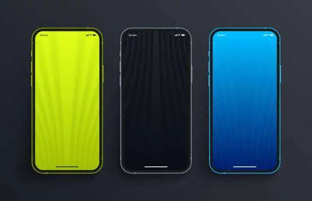 Vector illustration of Various Green Black Blue 3D Smooth Blurred Wallpapers Set On Mobile Phone Screen