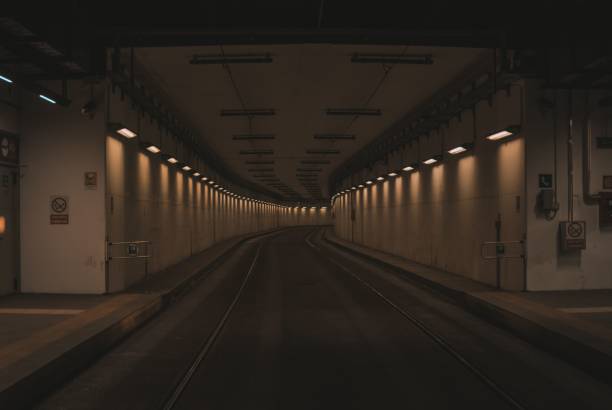 istock Minimalistic view of the tram tunnel with dim lights 1419106403