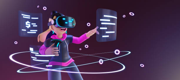 istock female wearing VR glasses is using a digital trading platform to trade crypto coins. 3d rendering 1419107162