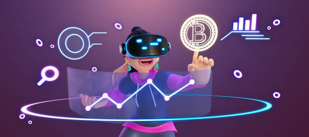 istock female wearing VR glasses is using a digital trading platform to trade crypto coins. 3d rendering 1419107196