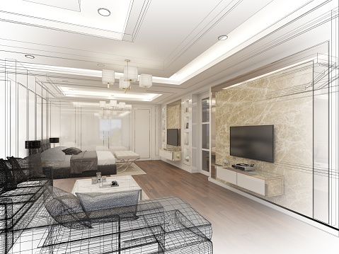 sketch design of interior  bedroom,3d rendering