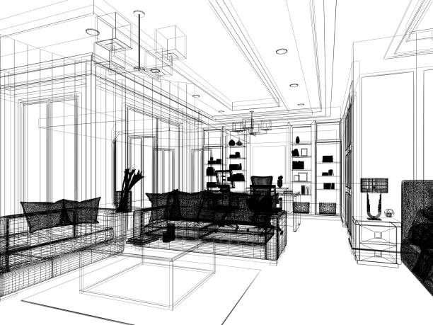 istock sketch design of interior living, 3d rendering 1419107766