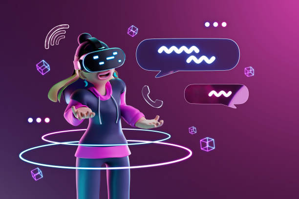 istock A woman wearing VR glasses is communicating in the metaverse. 3d rendering 1419107794