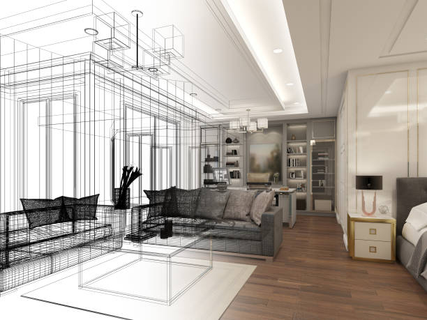 istock sketch design of interior living, 3d rendering 1419107804