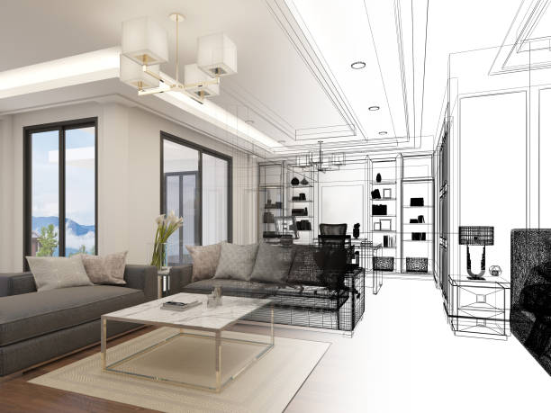 istock sketch design of interior living, 3d rendering 1419107810