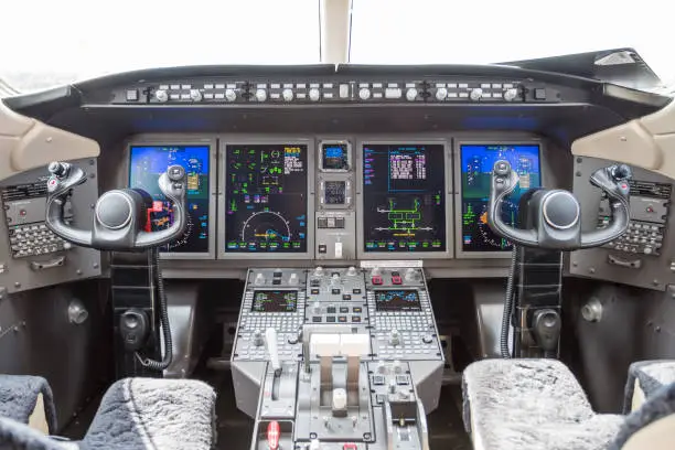 Inside the cockpit of a business jet