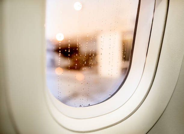 Drops of water on an airplane window