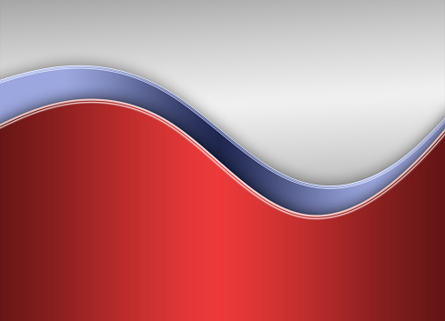 Metallic surface modern tricolor wavy background. Red silver blue colors.