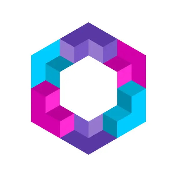 Vector illustration of Colorful hexagon shape made of 3D elements.