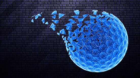 Three-dimensional golfball isolated on dark hi-tech background in binary cyberspace. 3D illustration.