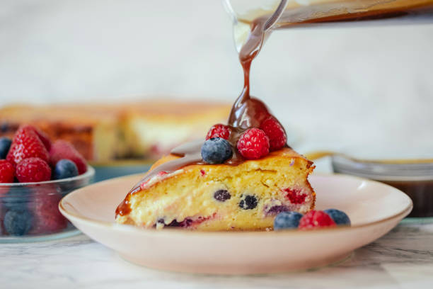 Homemade cheesecake with berry fruits stock photo