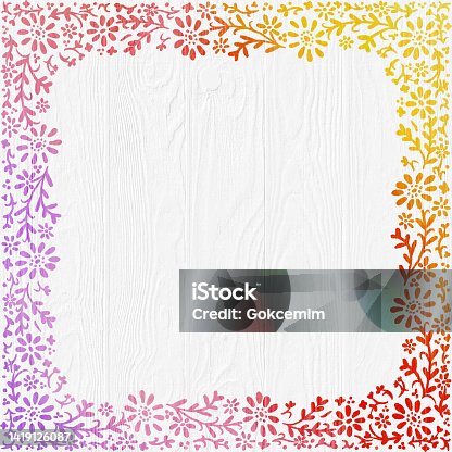 istock Hand Drawn Watercolor Floral Frame with Daisies on White Wooden Background. Vector Floral Border Design Element for Birthday, New Year, Christmas Card, Wedding Invitation. 1419126087