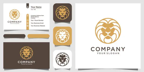 Vector illustration of Lion head icon with circle concept luxurious logo design illustration template