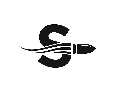 Initial Letter S Shooting Bullet Logo With Concept Weapon For Safety and Protection Symbol