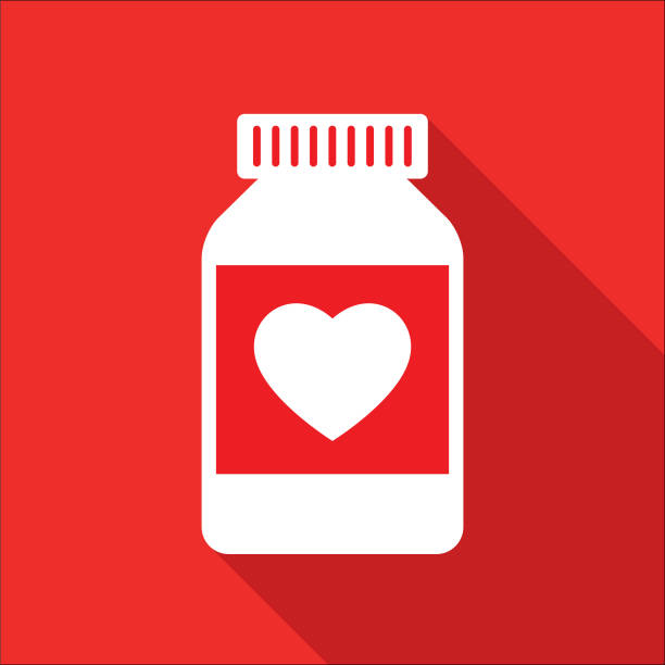 Red heart Pill Bottle Icon Vector illustration of a red square heart pill bottle icon. statin stock illustrations
