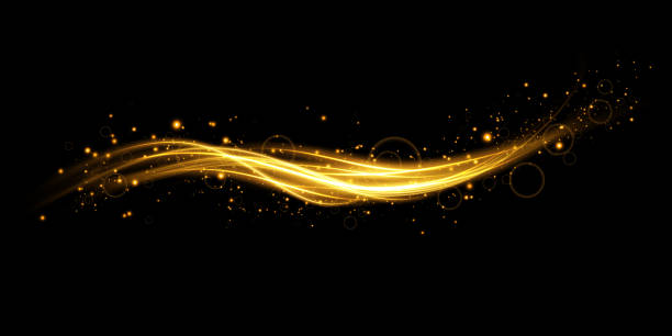 abstrakcyjne lekkie linie ruchu i prędkości w złotym kolorze. lekki codzienny efekt świecenia. fala półkolista, wir krzywej śladu światła, reflektory samochodowe, żarowe światłowód png. - wasting time flash stock illustrations