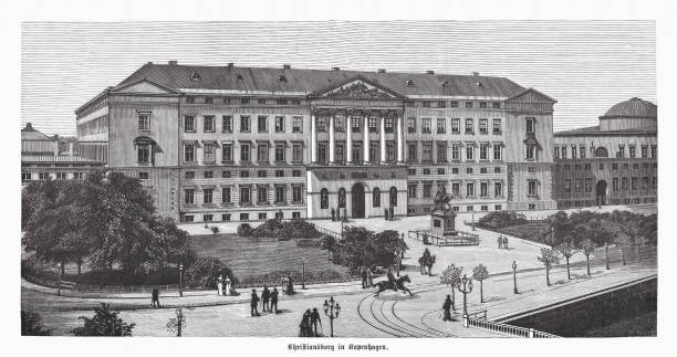 istock Christiansborg Palace in Copenhagen, Denmark, wood engraving, published in 1885 1419136076