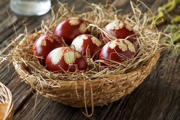 istock Easter eggs idyed with onion peels in a basket 1419139661
